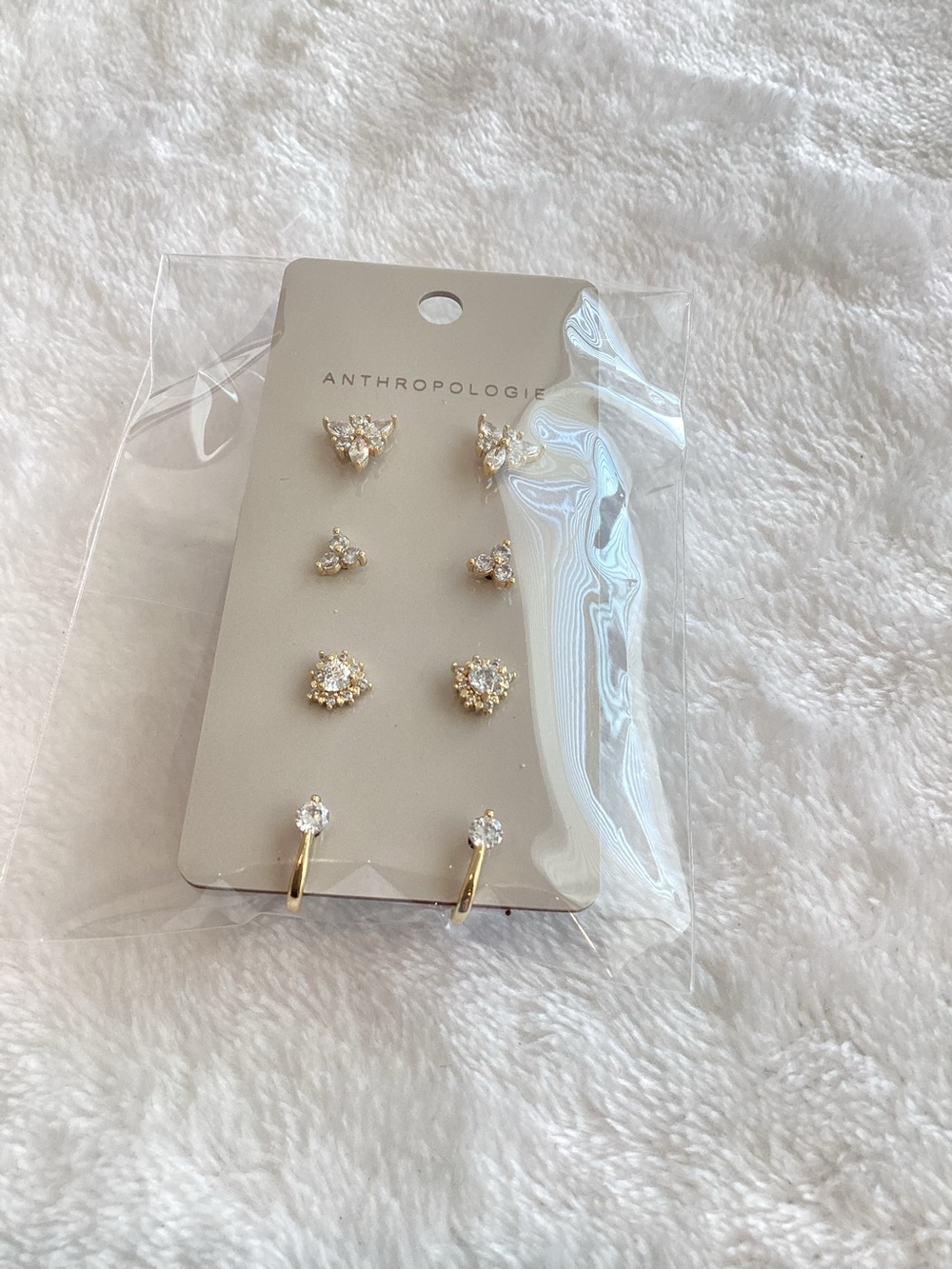 Anthropologie Gold Plated Stud Earrings New Dainty CZ Set of 4 - Picture 3 of 5